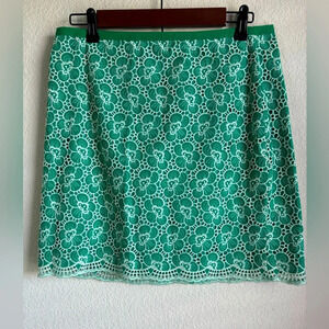 J. Crew Kelly Green Floral Embroidered Overlay Skirt